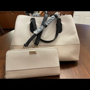 Very gently used color block Kate Spade satchel with coordinating clutch